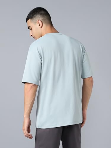 Image of TECHNOSPORT Men Round Neck Drop Shoulder T-Shirt with ELASTO Plus Gym T Shirt for Men Sports Tee for Him Male Polyester Top