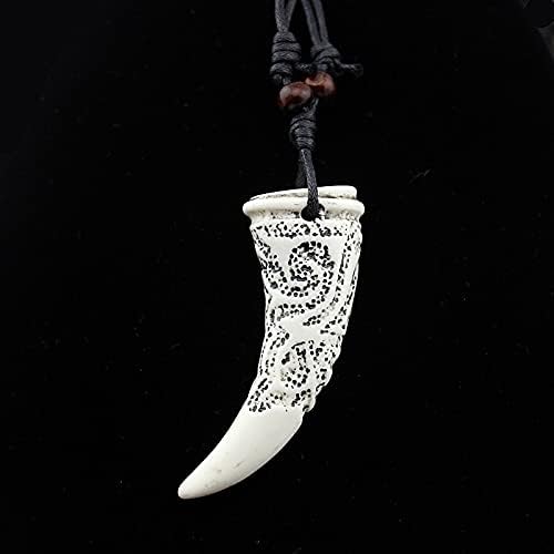 Wolf Tooth Pendant Necklace for Men Women with Handmade Wood Adjustable Black Cord - Image 3