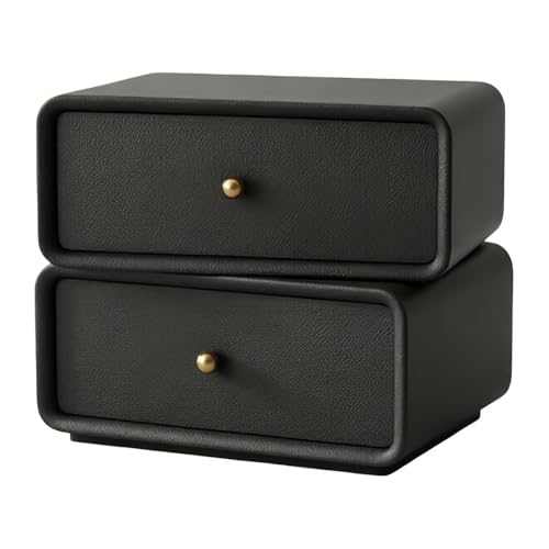 YHxFlux Dormitorio Mesa de Noche Mesita de Noche giratoria con cajón Doble Esquina Redondeada for Dormitorio(Negro,Pequeño)