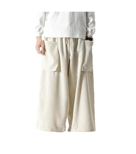 Men's Corduroy Casual Wide Leg Pants Solid Color Loose Elastic Waist Straight Harem Trousers
