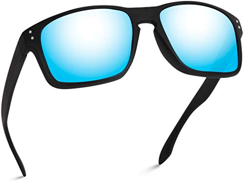WearMe Pro - Square Matte Frame Mirrored Lens Active Sport Rectangular UV Men Sunglasses (Blue, 55)