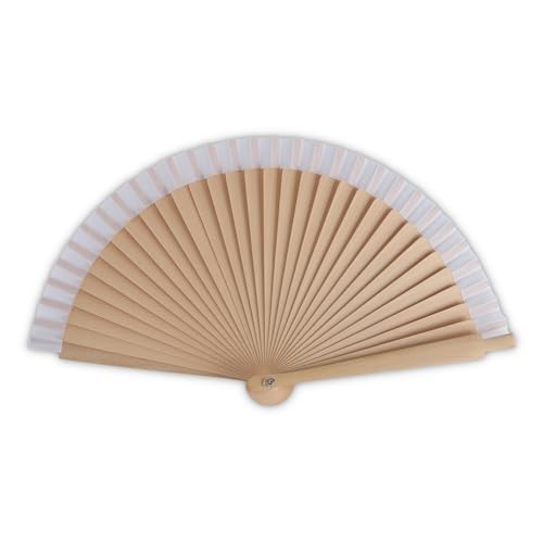 Home Universal® Abanico Personalizado de Madera, 1 Unidad – Detalle Elegante para Boda, Bautizo o Comunión, con Nombre y Fecha, Recuerdo Original para Invitados, 19 y 23 cm (Blanco 19CM, 19CM)