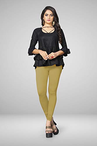 Image of Women's Cotton Skinny Leggings with Ankle Length Solid Pattern Mid Rise and Elastic Closure | Cotton Skinny Leggings for Womens