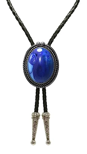 Image of Moranse Bolo Tie with Natural Tiger Eye Stone Celtic Style Genuine and Cowhide Rope