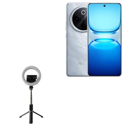 BoxWave Stand and Mount Compatible with vivo iQOO Z10 - RingLight SelfiePod, Selfie Stick Extendable Arm with Ring Light - Jet Black