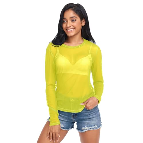 UMIRIKO Yellow Sexy Long Sleeve Sheer Tops for Women S Yellow at