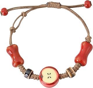 Apple Ceramic Bracelet for Women Whimsical Bracelet Adjustable Woven Rope Apple Bracelet Jewelry