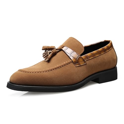 Men's Suede Tassel Low Block Heel Penny Loafers Slip On Classic Luxury Round Toe Non-Slip Dress Shoes Casua Business Work Office Shoes