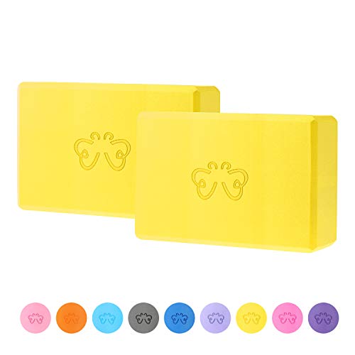 Yoga Blocks 2 Pack for Women Home Yoga Beginners Practices Class Studio Accessories,Pilates, Meditation,High Density EVA Non-Slip Surface Soft and Light (Yellow)