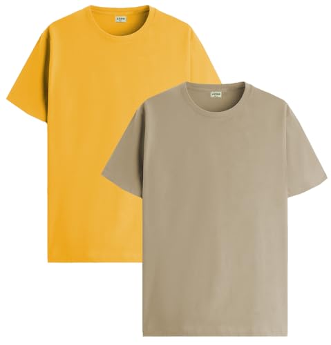Image of ADRO Men's Cotton Regular Fit Combo Plain Solid T-Shirt Pack of 2