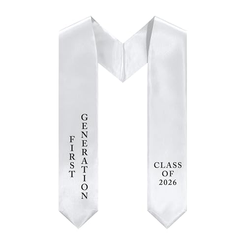 Iznrwdx First Generation Graduation Stole Class of 2026 Premium Soft Satin First Gen Sash for College & High School Adult Unisex V-Neck First Gen Pride Keepsake Gift -White