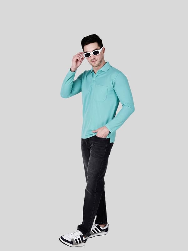 Image of Full Sleeve Men's Polo T-Shirt | Regular Fit, Soft & Breathable Cotton Blend Fabric | Classic Polo Collar, Casual & Office Wear | Available in Sizes M to 6XL, Multiple Colors