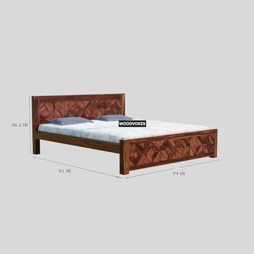 Image of Sheesham Wood King Size Bed Without Storage Solid Wooden Cot Bed Double Bed Furniture Elegant and Functional Bedroom Living Room