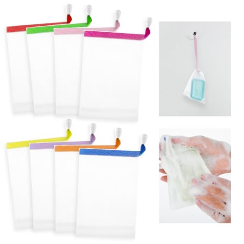Piriuuo 12 sacchetti per sapone, in nylon, per la pulizia del viso, in tessuto a rete, con coulisse, per il bagno, per la pulizia del viso
