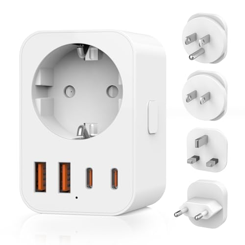 Adaptateur de Voyage Mondial, 4 Prises de Voyage Amovibles Travel Adapter, Adaptateur de Voyage vers USA/UK/Japan/Europe, Adaptateur Type A/B/G/C International...