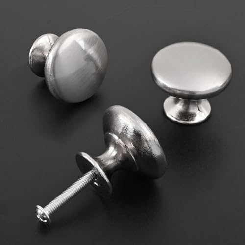 ShipeeKin 10x Cabinet Hardware Round Mushroom Knob Satin Brushed Nickel Wardrobe Drawer Pull Handles 30mm for Kitchen Cupboard Furniture Chest Door Dresser Bathroom - Image 3