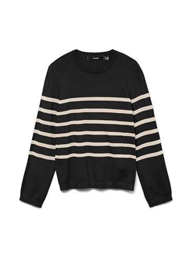 VERO MODA Vmsaba Plain LS O-Neck Jersey Ga Noos de Punto, Negro/Rayas: Abedul, L
