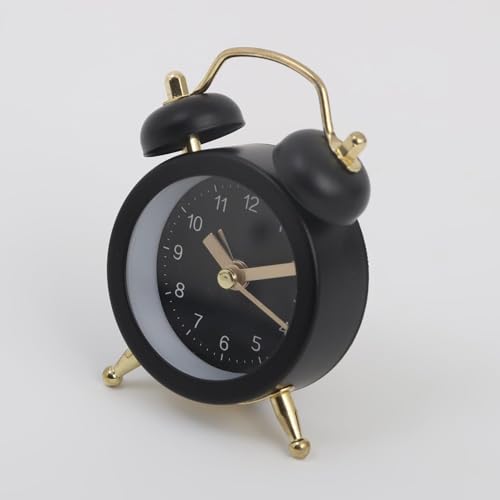 Image of BUQARO Retro Twin Bell Alarm Clock - Metal Body Mini Vintage Table Clock with Soft Alarm Sound for Kids, Students & Gifting (Small Size | Black)