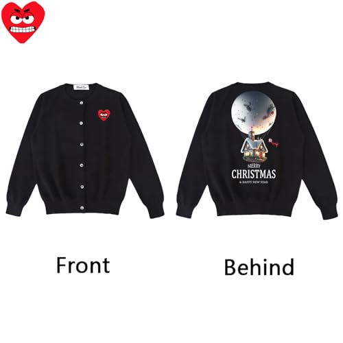 Merry Christmas Print Boy Cardigan Round Neck Cool Snag Eyes Heart Embroidery Cotton Button Fit Open Front Sweater4