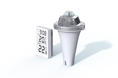 techno line WS9079 digitales Funk - Poolthermometer mit Station, misst Wassertemperatur und überträgt die Daten via Funk auf die Station, Station misst zusätzlich die Innentemperatur
