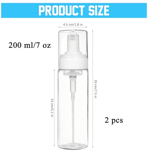 2PCS Foam Pump Bottle, Foaming Dispenser Bottle, Foaming Hand Soap Dispensers, Travel Size Foam Spray Bottles for Body Wash, Lash Cleanser, Shampoo, 200 ml/7 OZ2