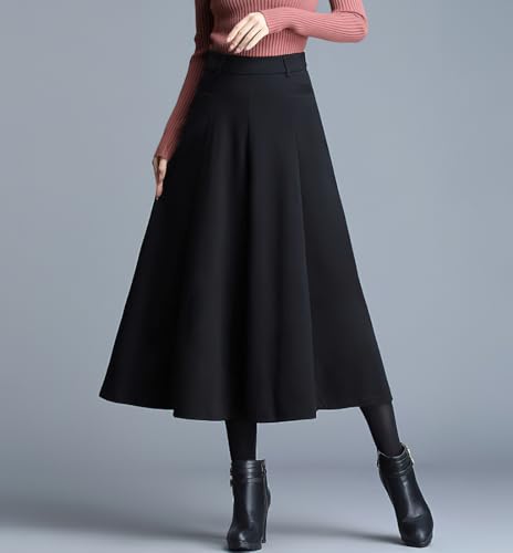 chouyatou Women's Wool Blend Culottes Capri Cropped Pants Pleated High Waist Wide Leg Palazzo Trousers4