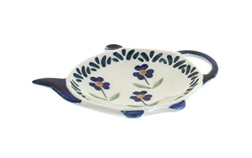 Blue Rose Polish Pottery Blue Daisy Teabag Holder