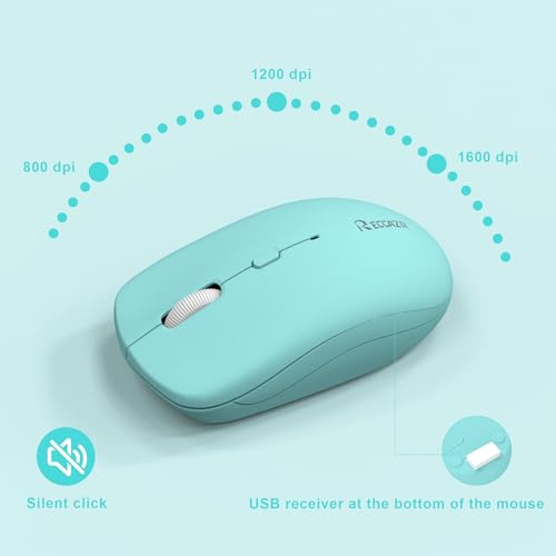 Image of Wireless Keyboard and Mouse Combo, Full-Sized Quiet Wireless Keyboard and Adjustable DPI Mouse, 2.4GHz USB Receiver, Keyboard and Mouse for PC, Windows, Desktop, Laptop (Tiffany Blue and White-B)