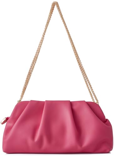Image of Evening Bag for Women Ruched Clutch Purse Detachable Metal Chain Crossbody Bag