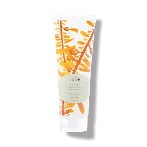 100% PURE Kelp & Mint Volumizing Shampoo Purifying Hydration & Deep Detox - Botanical Body Boost for Dry, Damaged Thinning Hair, Promotes Healthy Growth for Women & Men - Sulfate Free - 8 Fl Oz