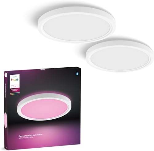 Philips Hue Devote (2un) - Panel LED inteligente Redondo 30cm, Marco Blanco, RGBW,...