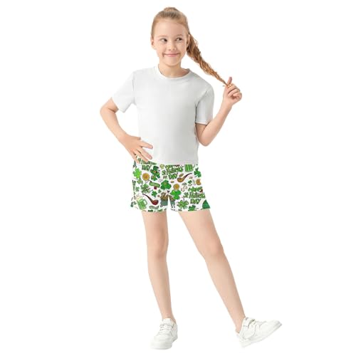 Girls Athletic Shorts Green St Shamrocks Floral Pajama Summer Comfy Cute Youth Gym Shorts Teens Clothes, X-Small2