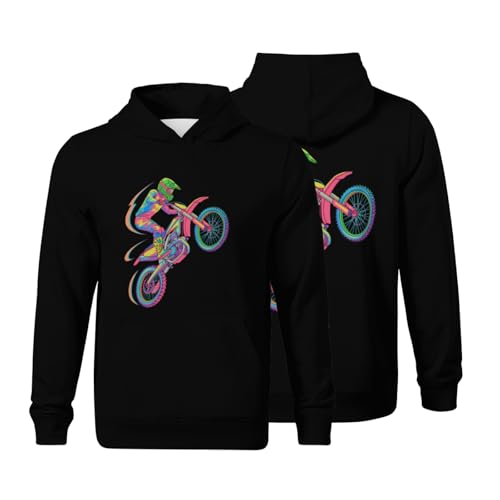 Kids Vintage Motorcross Rider Motorbike Boys Girls Lightweight Kangaroo Pocket Fleece Hoodies