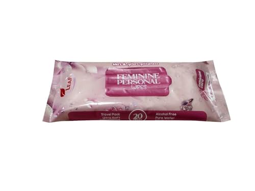 Wet Wipes- LEAF Ultimate Feminine Care, Extra-Large Wipes for Women, pH Balance Feminine Wipes With Natural Ingredients, Travel-Friendly Personal Cleansing Wipes, Eco-Friendly, 20 Count (Pack of 5)