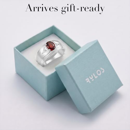 Image of Rylos Men's Rings Classic Design 8X6MM Oval Gemstone & Sparkling Diamond Ring - Color Stone Birthstone Rings for Men, Sterling Silver Rings in Sizes 8-13. Elevate Your Style with Timeless Elegance!