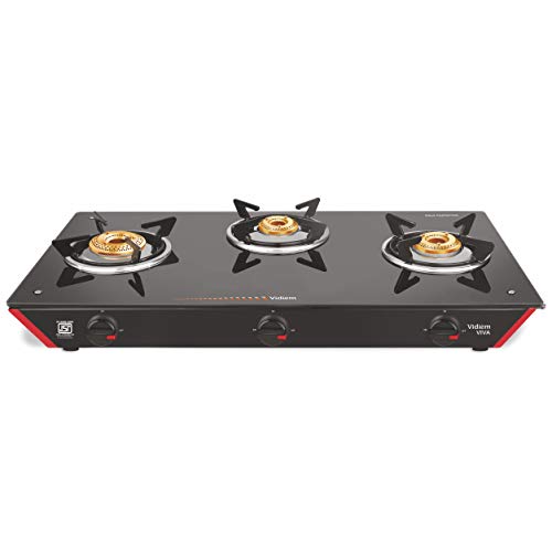 Vidiem Gas Stove G3 167 A (Black) | 3 Burner Gas Stove | Manual Ignition | 8mm Toughened Glass Top Gas Stove | Safety, Reliability, High Efficiency | ISI Certified | 2 years warranty