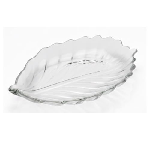 Image of Elegant Crystal Clear Leaf Shaped Serving Dish Set of 1, Decorative Glass Platter for Snacks, Candies, Fruits Multipurpose Table Centerpiece & Jewelry Trinket