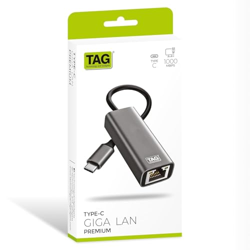 Image of TAG USB Type C to Ethernet Adapter Gigabit RJ45 LAN 1000 Mbps Wired Network Converter for MacBook Pro Air, USB C Laptop, PC, Chromebook, Tablet, Type C to LAN Adapter Plug and Play Metal Body