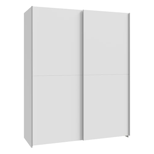 FORTE Möbel Schach und Matt Kleiderschrank 150, er Schrank mit 2 Schwebetüren und Einlegeböden, Holzwerkstoff, Weiß, 150,1 cm breit, 190,5 cm hoch, 61,2 cm tief