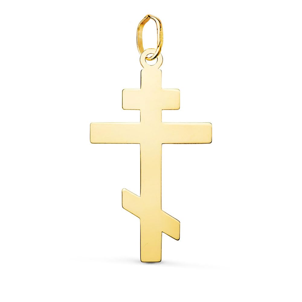 L'Atelier d'Azur Pendentif Médaille Or 18 Carats 750 Jaune - Croix Orthodoxe - Grand Modèle - Chaines Offertes