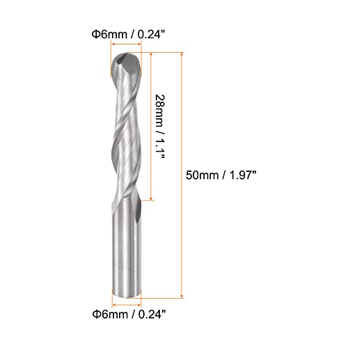 Image of HARFINGTON Ball Nose End Mill 6mm Diameter 28mm Cutting Length 6mm Shank High Speed Steel 2 Flutes Spiral Upcut CNC Router Bits