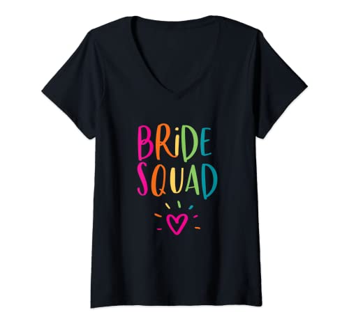 Donna Sposa Squad Rainbow Gay Pride Damigella d'onore Addio al nubilato Maglietta con Collo a V