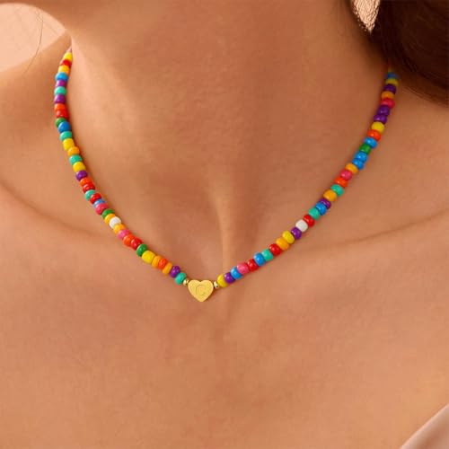 Colorful Initial Necklaces for Girls Women Kids - Teen Girls Gifts Trendy Beaded Initial Necklace Dainty Letter Necklace Gifts Choker Necklaces for Girl Jewelry2