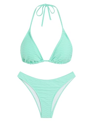 Image of ZAFUL Womens Halter Bikini Sets Triangle Bikinis High Cut Swimsuits 2 Piece Bathing Suits Sexy Swimwear