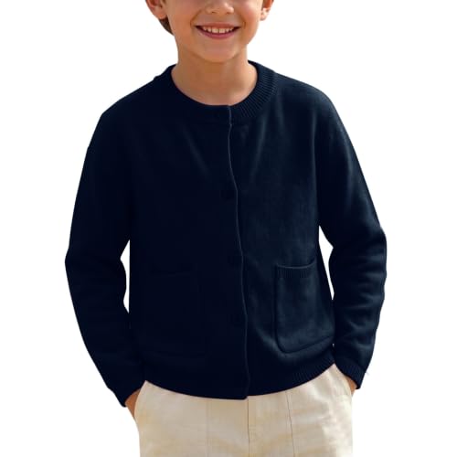 Girls Cardigan Sweater Kids Button Up Knit Crewneck Sweaters Navy 7-8 T - image 2