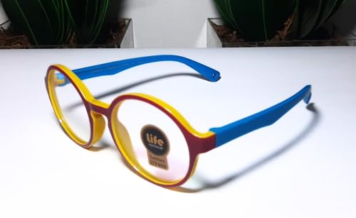 Armação Oculos Grau Infantil Flexível Silicone bordô com Azul Claro