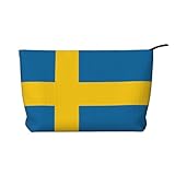 Modische Kosmetiktasche aus Cord mit schwedischer Flagge, Reißverschluss, geeignet für Reisen,...