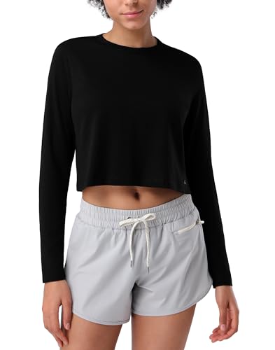 Pioneer Camp Long Sleeve Crop Tops for Women Cropped Workout Bamboo Viscose Shirts Loose Athletic Gym Yoga Running T-Shirts