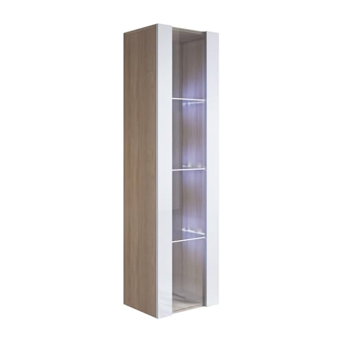 MB Muebles Bonitos, Vitrine Mural Luke V5 pour Salon ou Salle à Manger Moderne avec Lumière LED, Meuble Modulaire en Mélamine Mate et Brillante, Couleur Sonoma et...