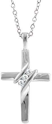 Miniatura 9 de Collar con colgante de cruz de tres piedras de diamantes de 10 quilates (0.05 cttw, I-JI2-I3) de 18 pulgadas, Diamante y oro, Diamante